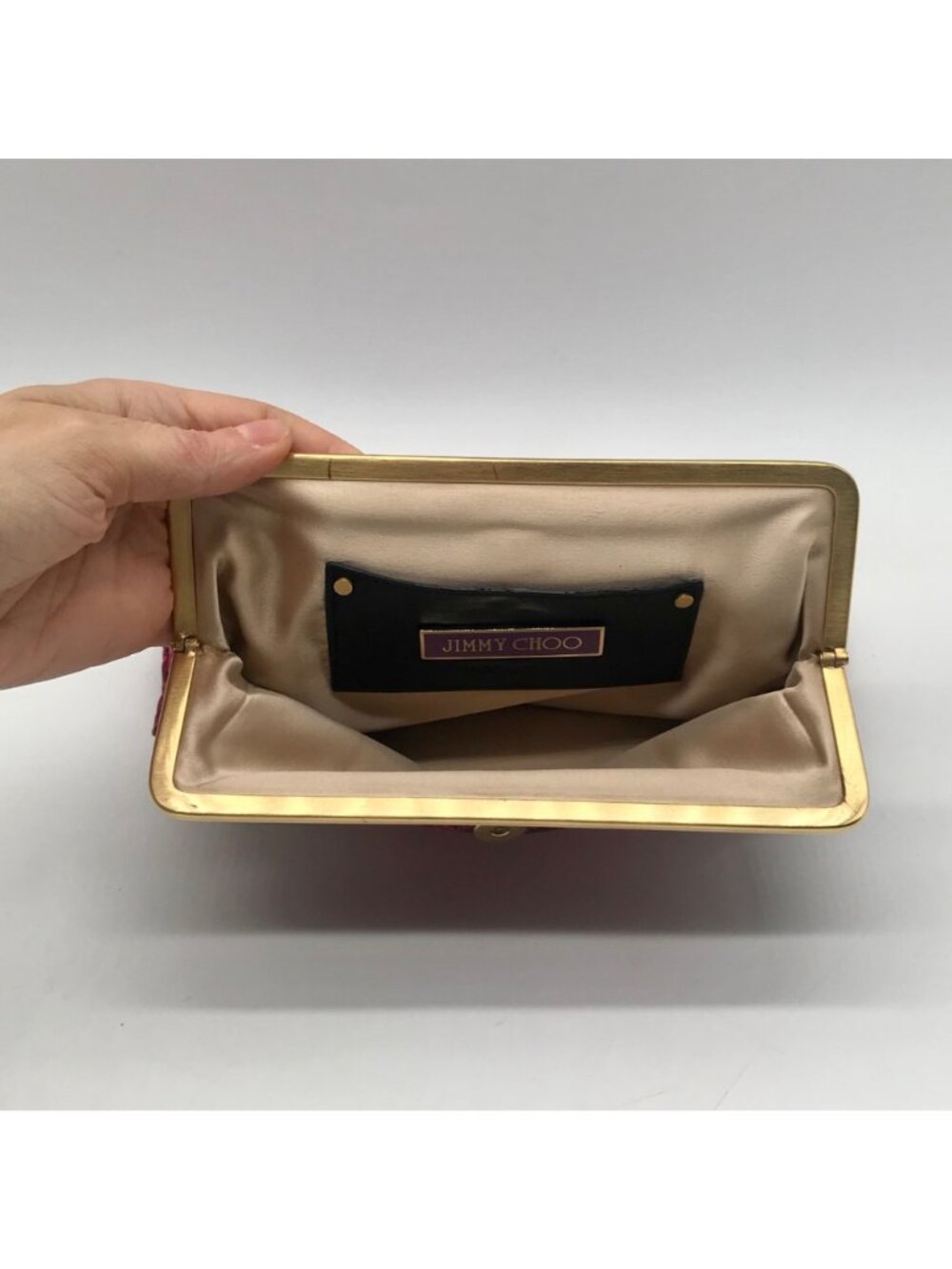 Jimmy Choo Pink Leather Python-Print Clutch - Picture 10 of 12